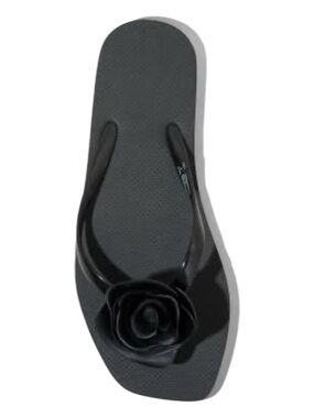 Shade & Shore Black Rosette Flip Flop Sandals